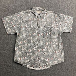 Maxx FM Shirt Men's Medium Southwestern‎ Gray Button Up Vintage Short Sleeve